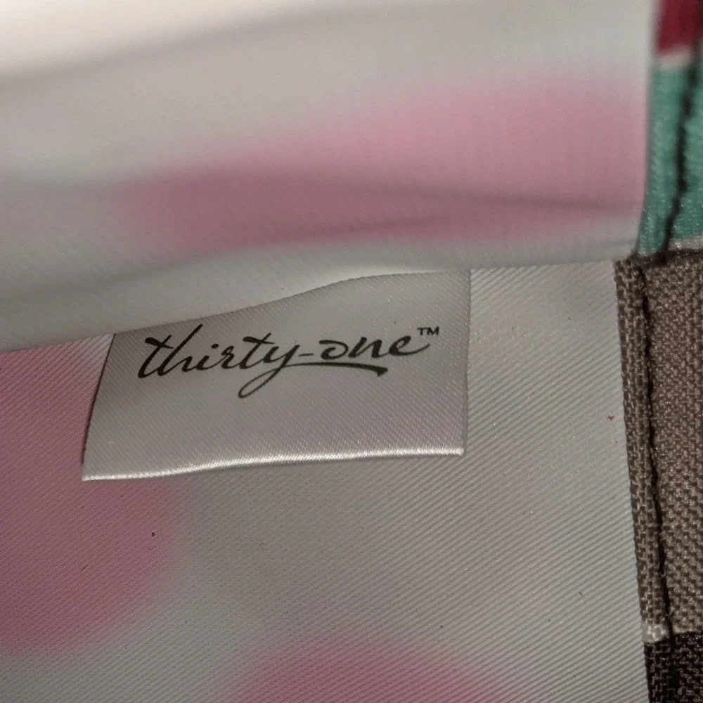 Thirty-One Small Tote Bag Polka Dot Red Teal Brown 12x8x5